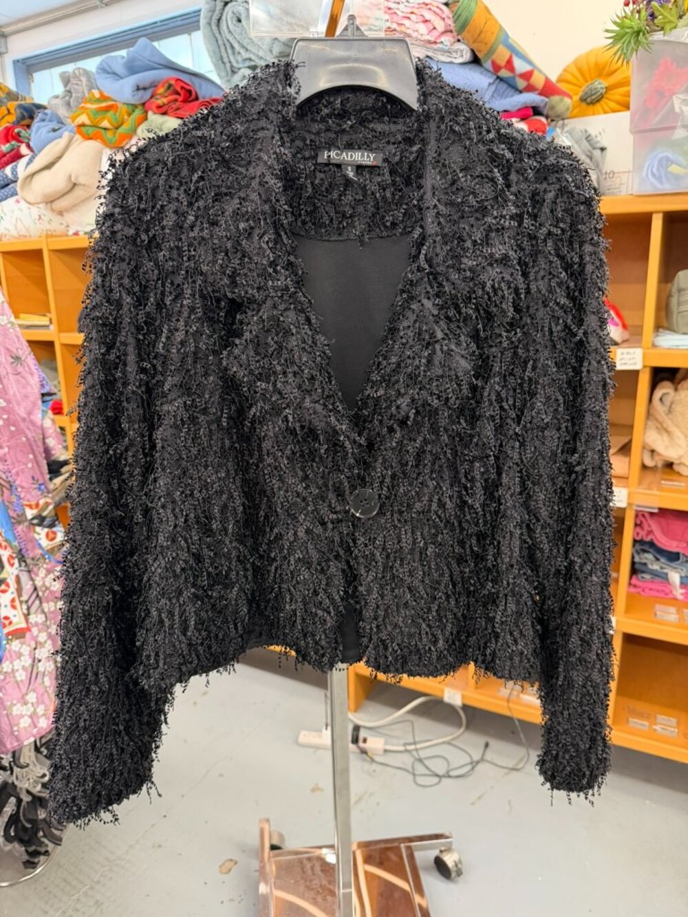 Picadilly Canada textured shaggy eyelash fringe jacket.